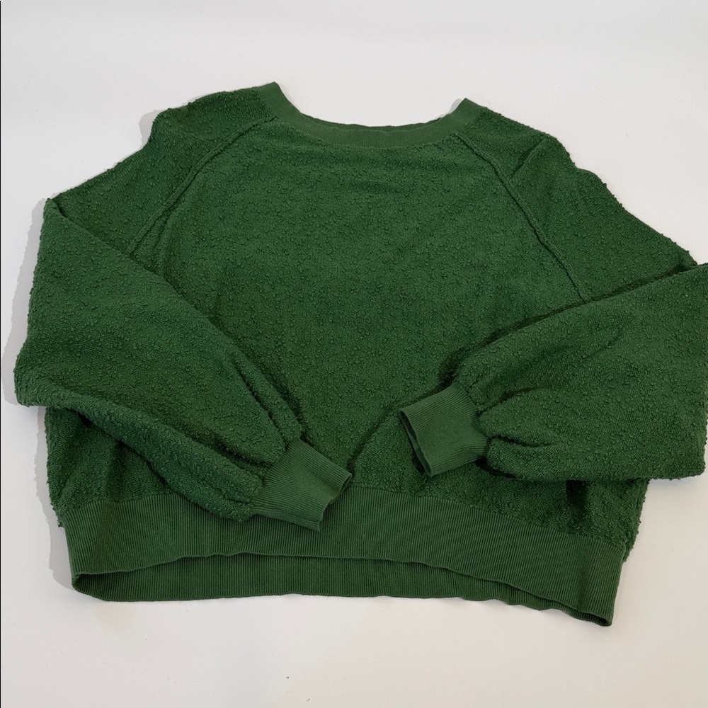 Free People Top Size M Green Cotton Textured Pullover EUC - Picture 7 of 10